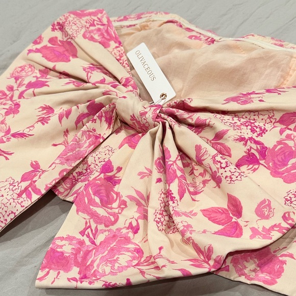 Blush Pink Printed Bow Strapless Crop Top - Picture 5 of 7